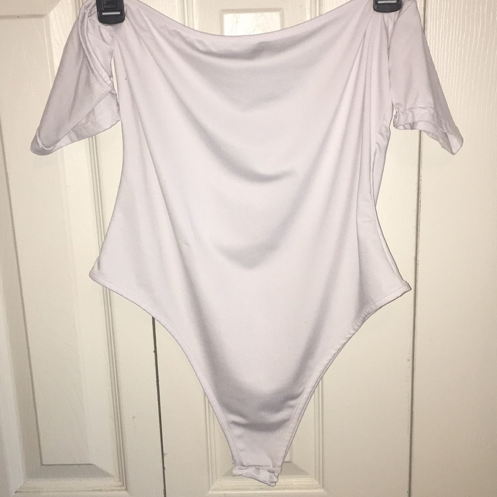 Off the shoulder white body suit